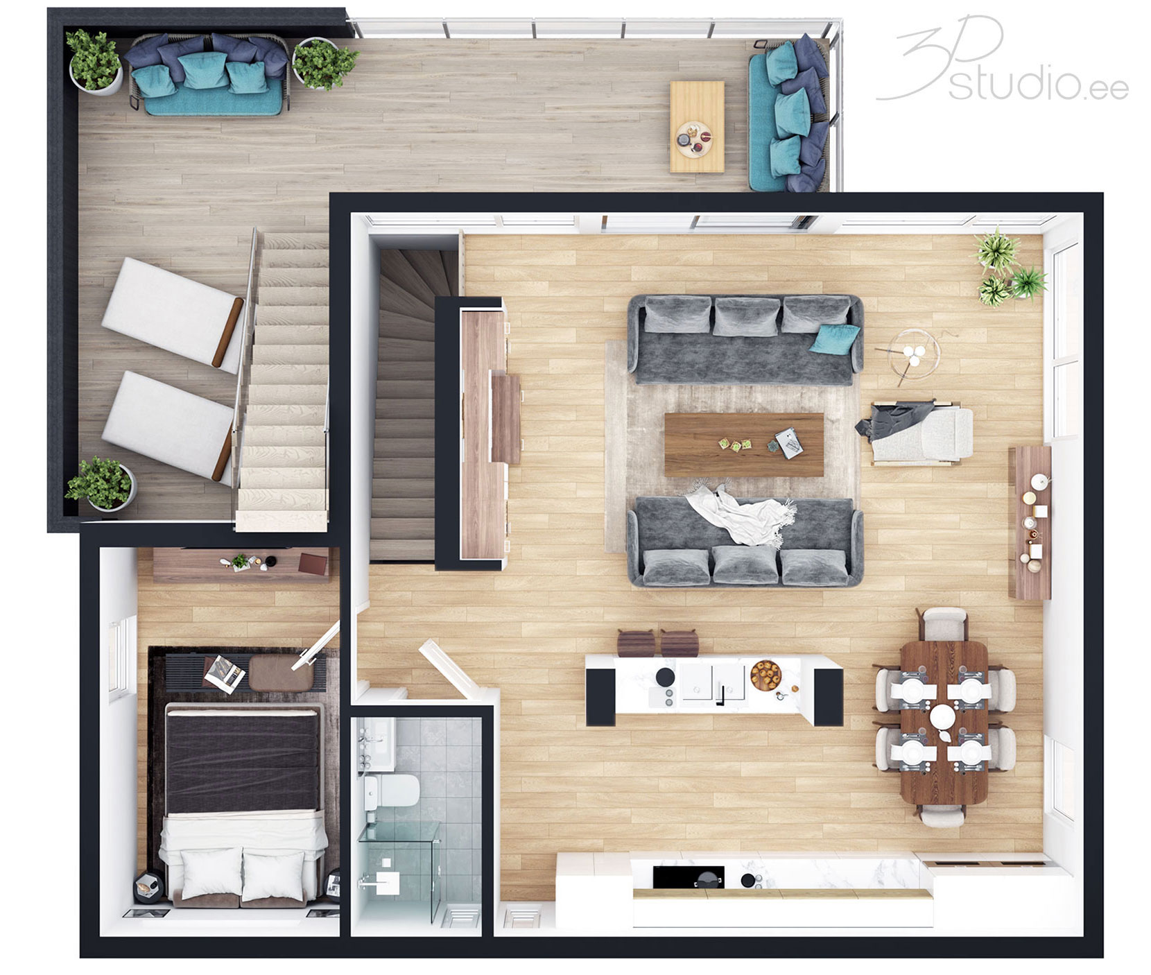 3d-visualisering, bilder, planløsning, arkitektur, eiendomsmegling, interiørdesign