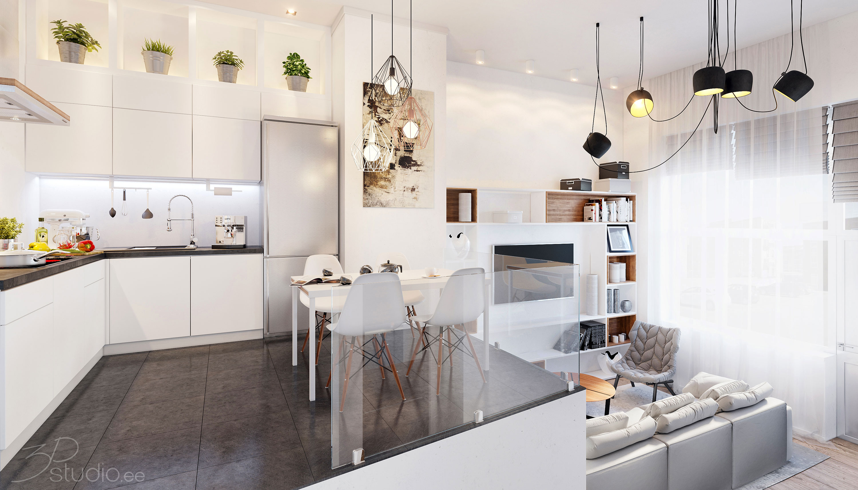 Living room kitchen visualization Denmark
