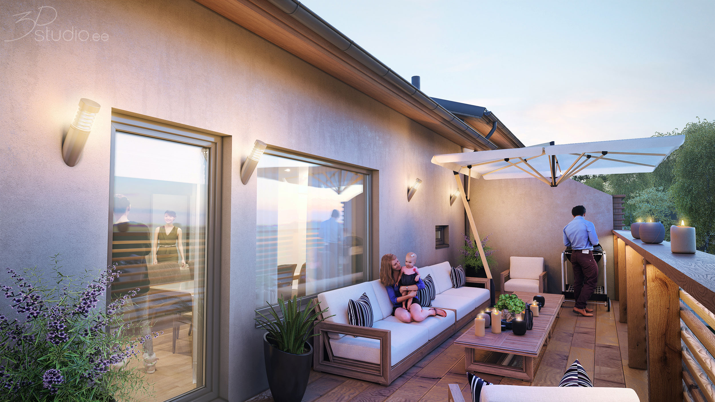 Terrace, 3D exterior, rendering, visaulisation
