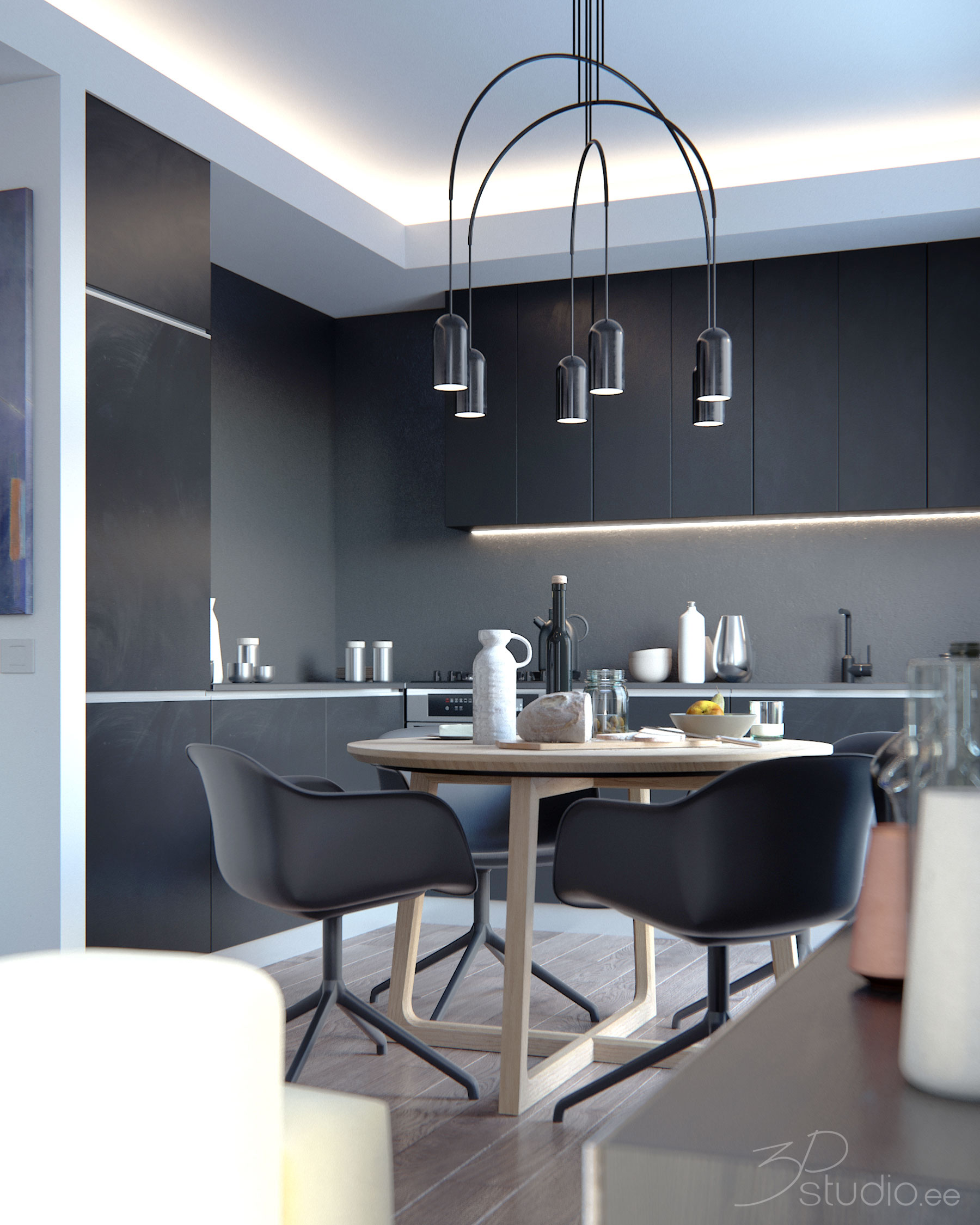 Kitchen, 3d render, cgi, modern scandinavian