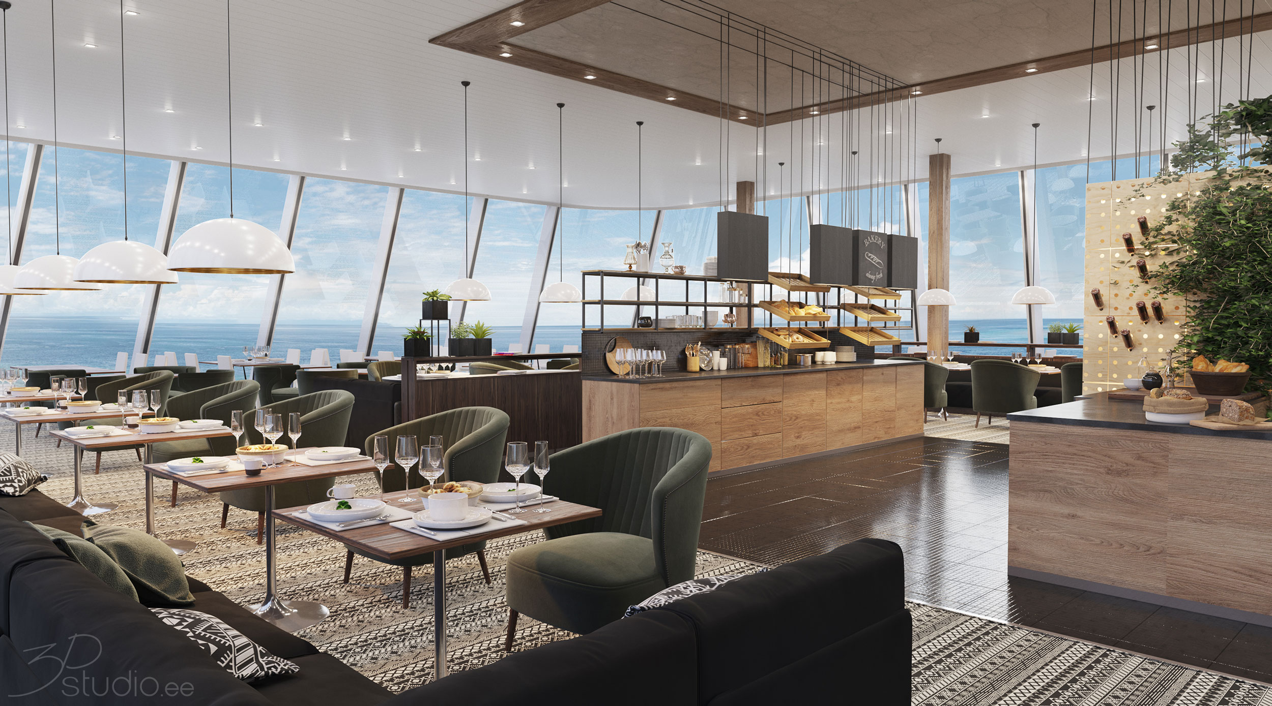 Ship Interior, 3d rendering, visualisation, design